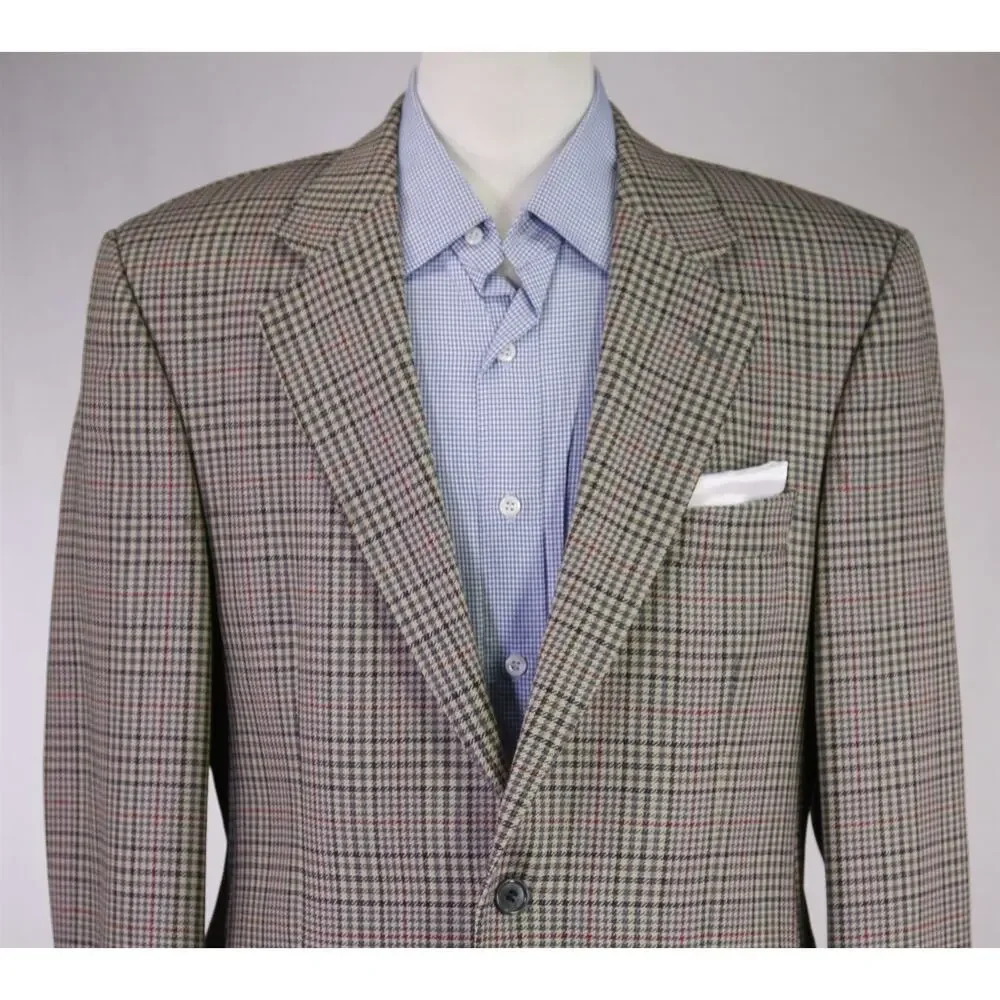 Magee Ireland Gray Black Green Check Wool 2-Btn Sportcoat Blazer 40R